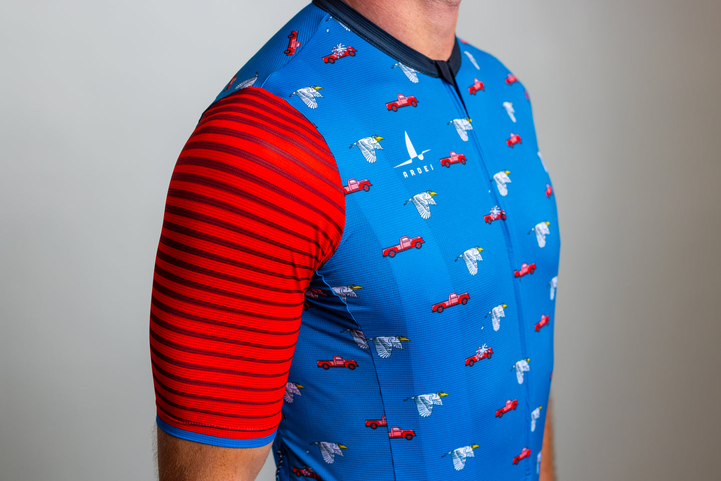 Men's Blue & Red Cycling Jersey – Load of Luck by Ardei | Lightweight, Race Fit, Breathable