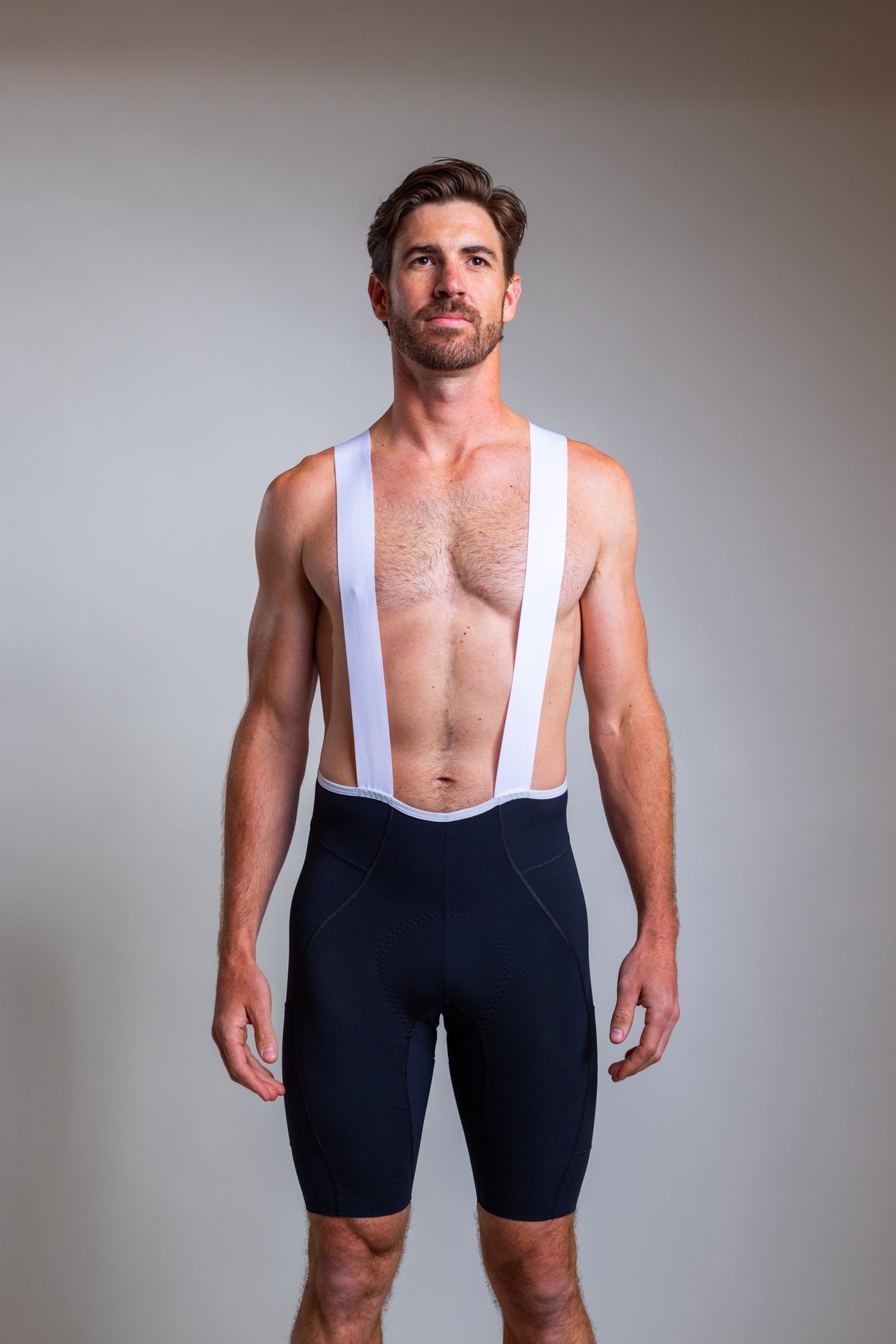 Front view of Ardei men's black cargo cycling bib shorts