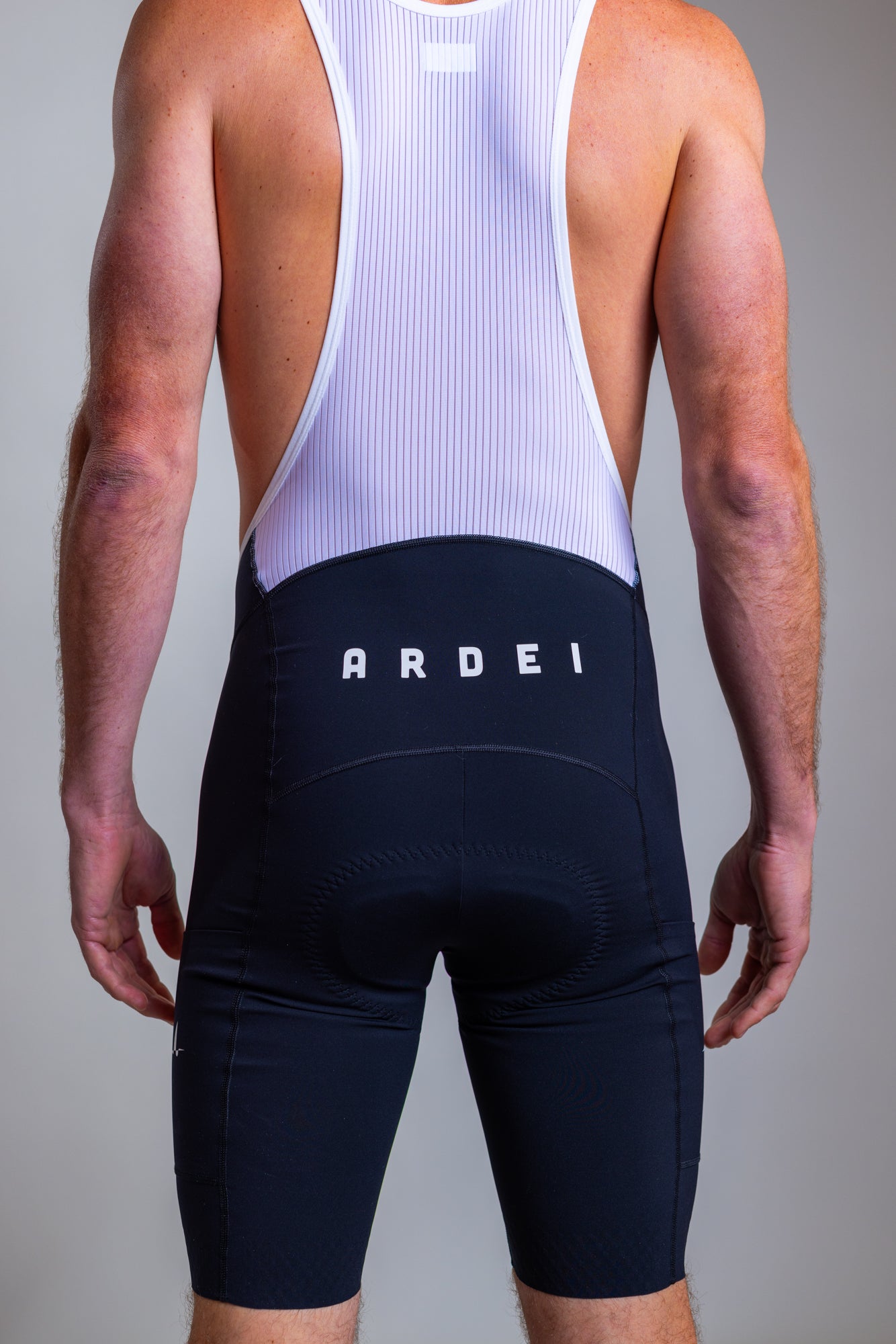 Back view of Ardei black men's cargo cycling bib shorts